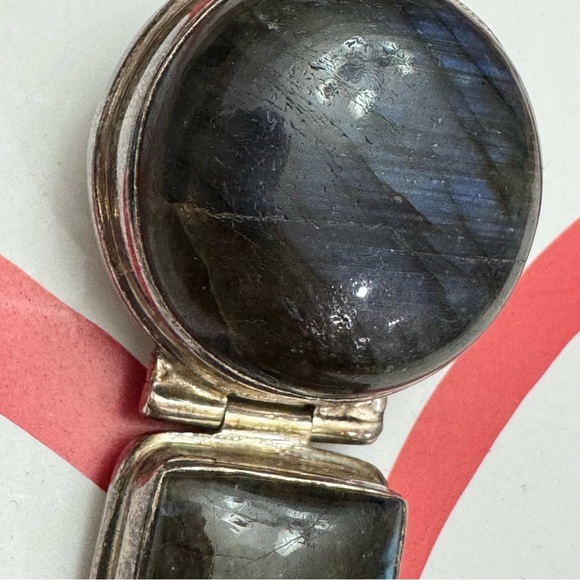 Vintage Sterling Silver 925 Labradorite Gemstone Stone 1970's Modernist Clip - Picture 2 of 13